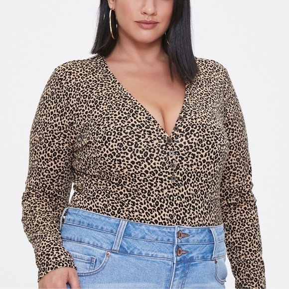 Forever 21 Plus Size Leopard Print Bodysuit 3X NWT - Picture 3 of 12